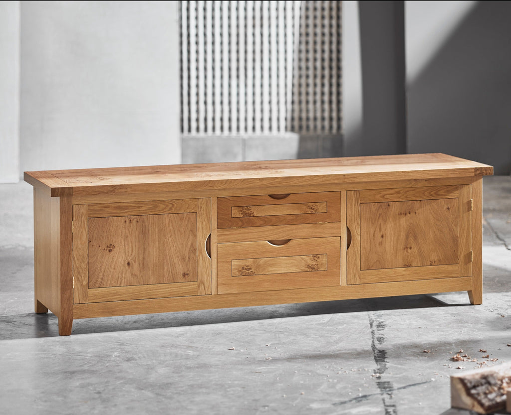 Linton Low Media Unit with Cut Out Handles
