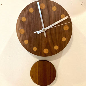 Wall Clock with Pendulum - Walnut and Oak