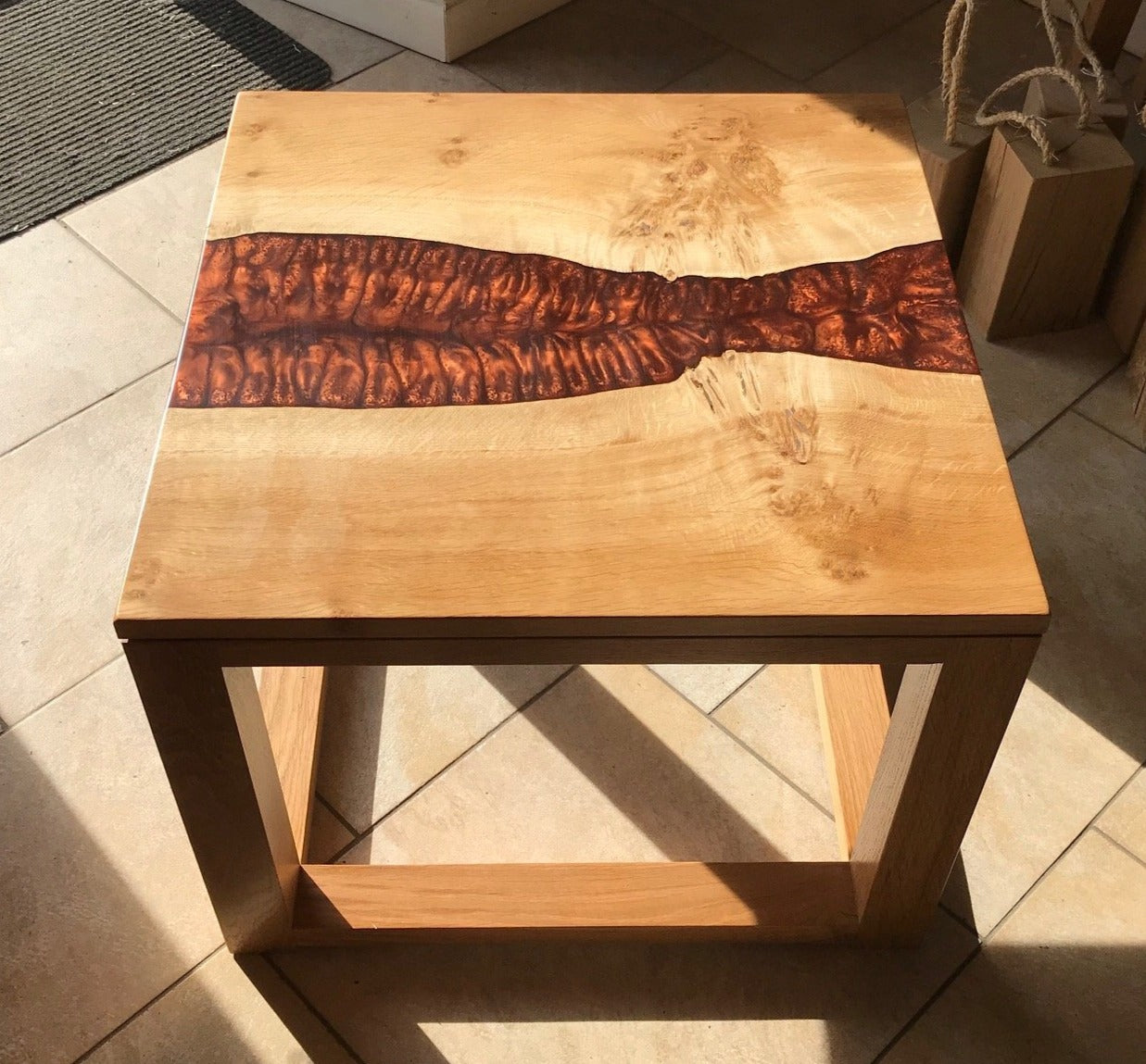 English Oak and Resin River Coffee Table - Copper