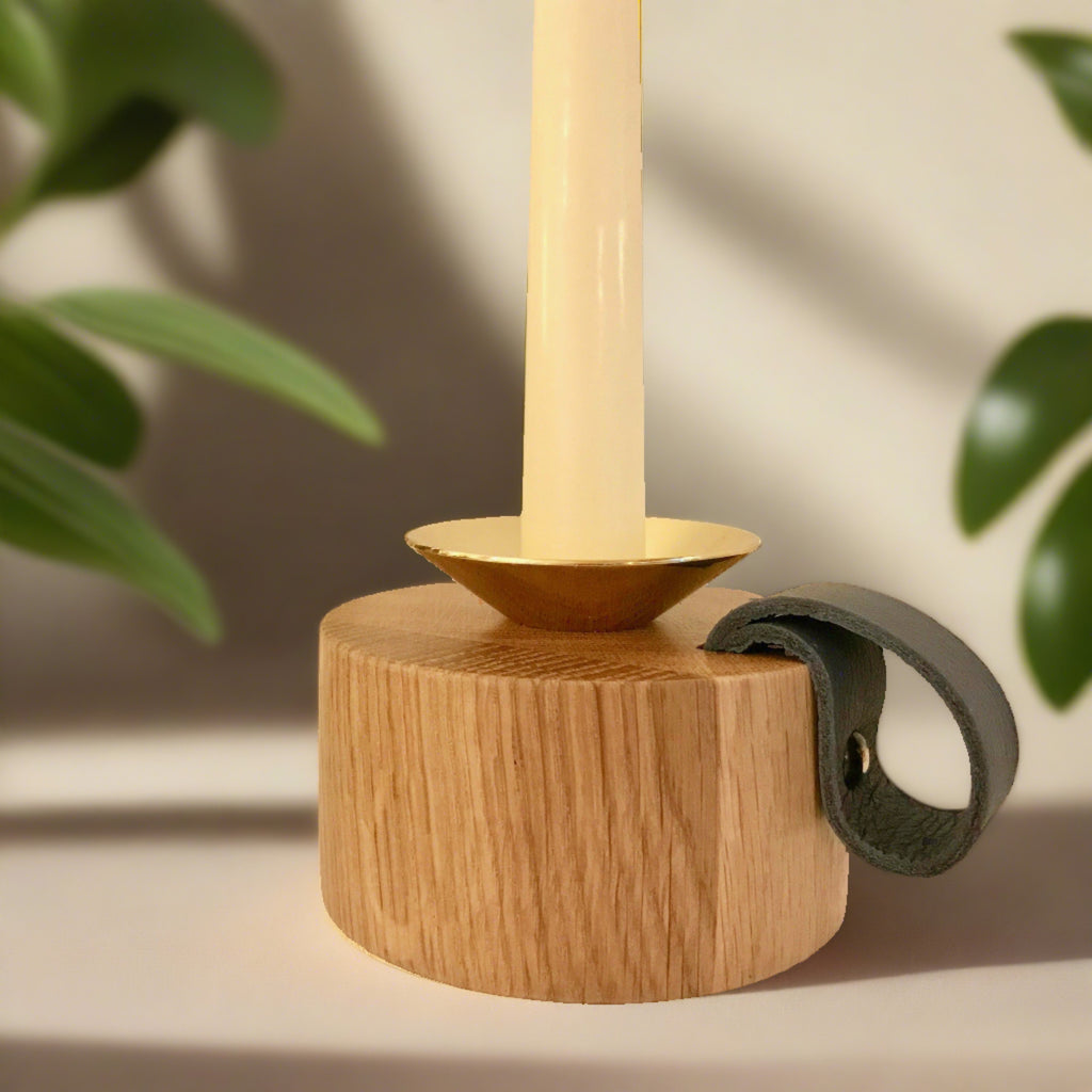 Oak and Brass Candlestick