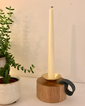 Oak and Brass Candlestick