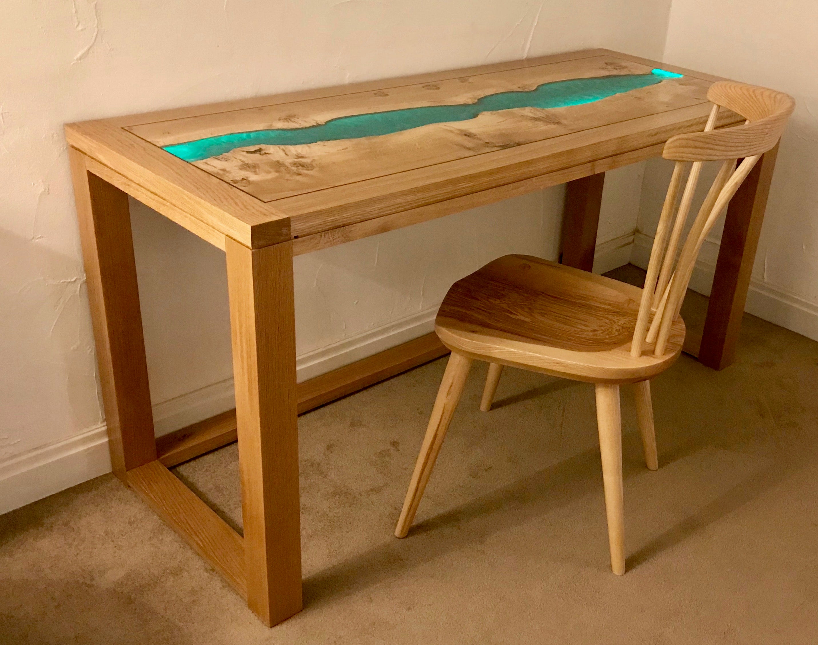 English Oak and Resin River Console Desk