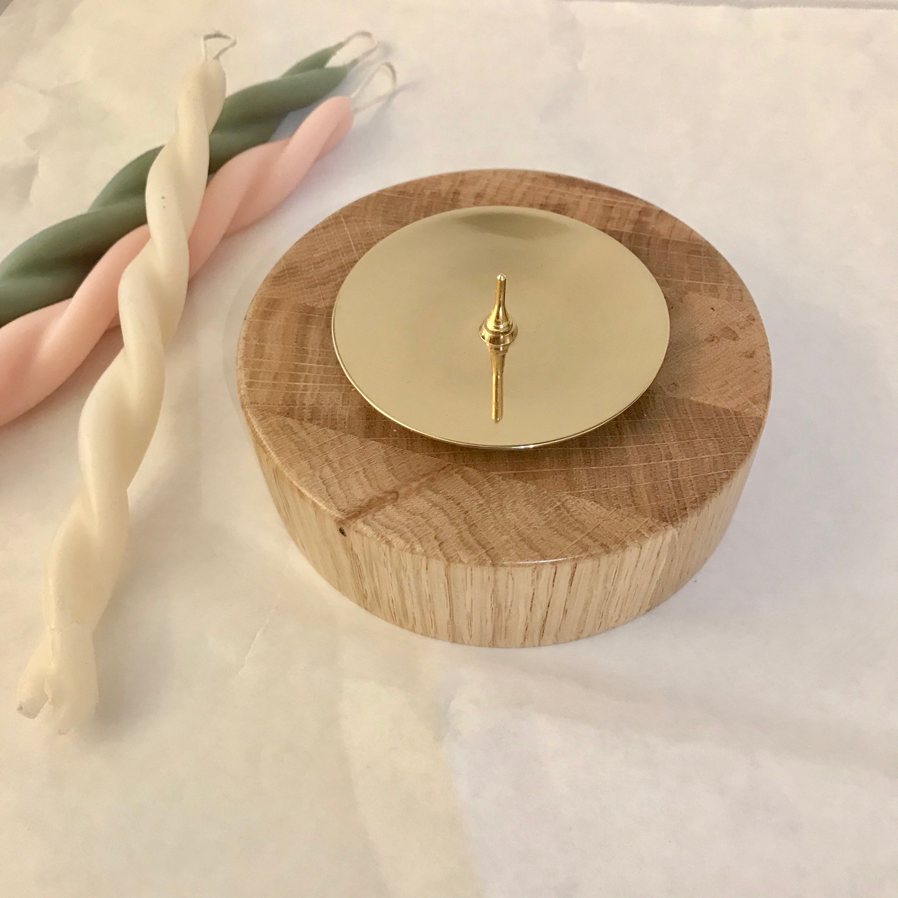 Oak and Brass Candle Spike